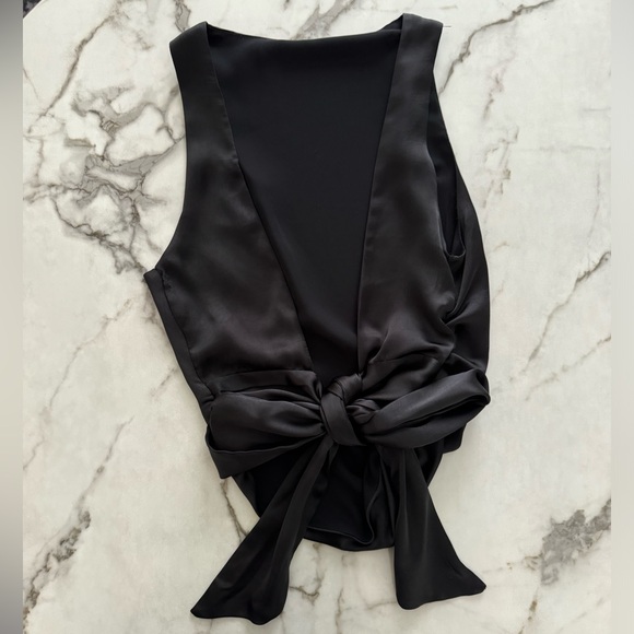 Zara Black Satin Tie Back Top - Picture 4 of 5